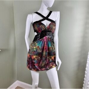 Vintage Apple Bottoms Cut-Out Mini Dress – Multicolor Paisley Bubble Hem Size M